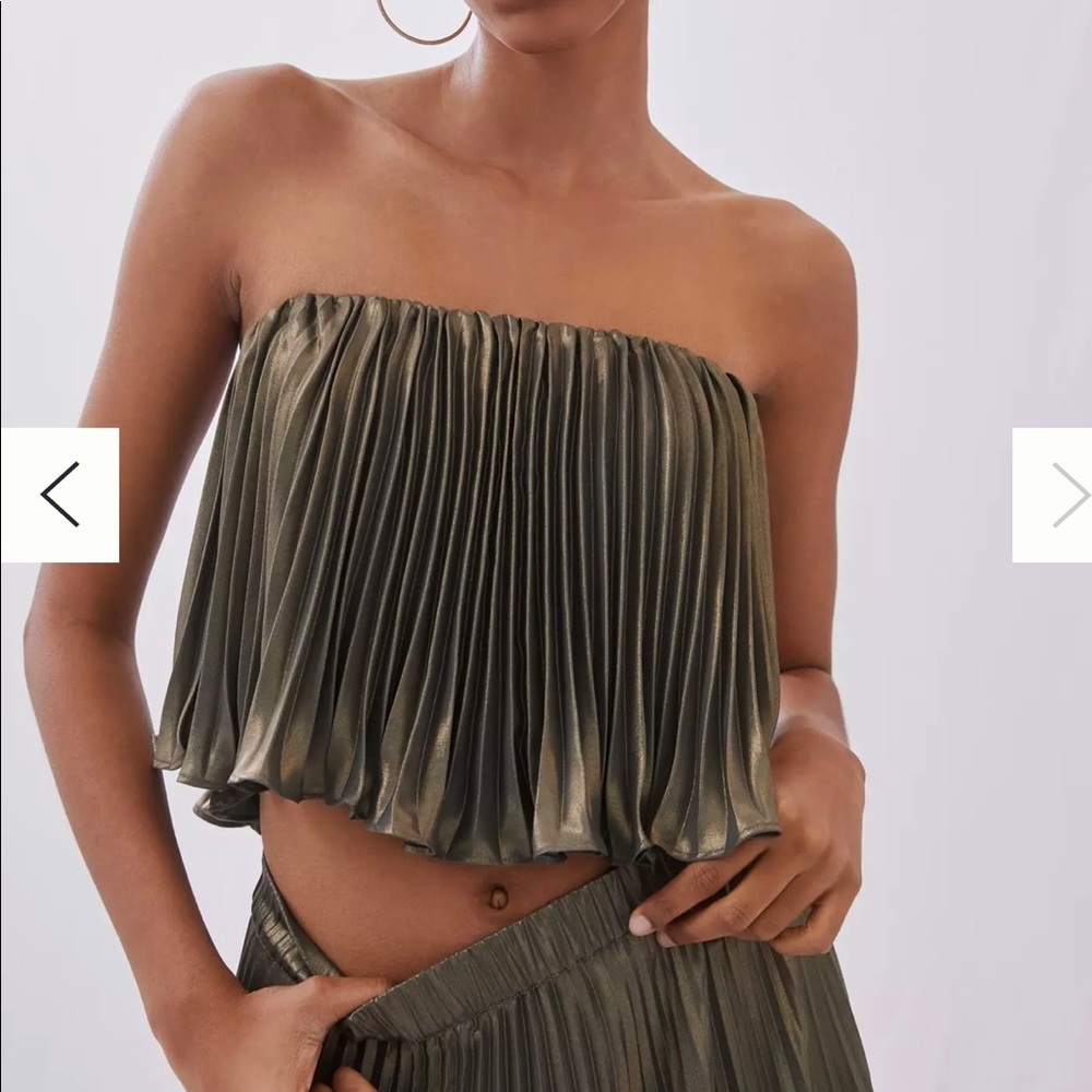 Anthropologie metallic strapless swing top